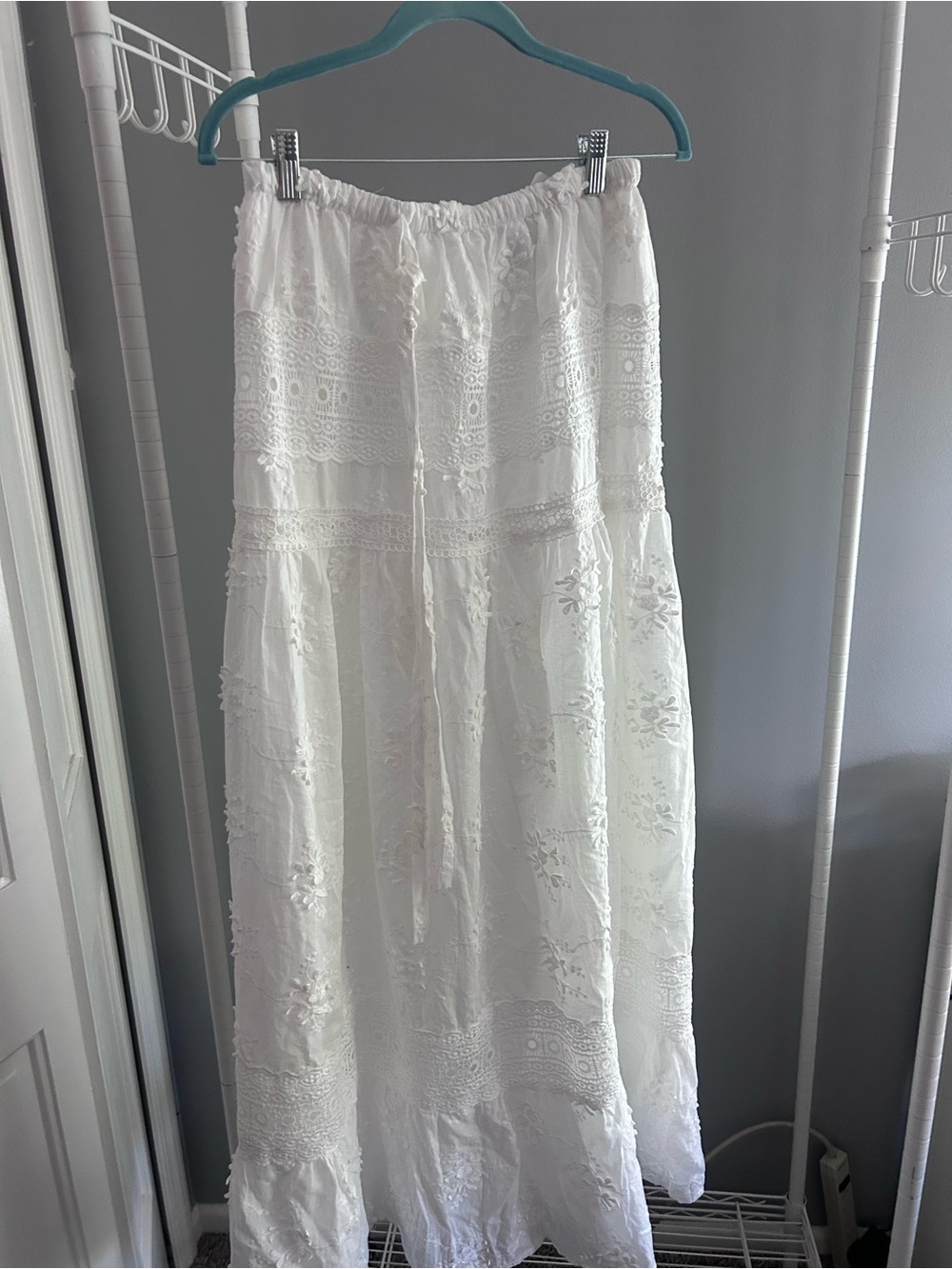Fashion Nova White Embroidered Boho Maxi Skirt